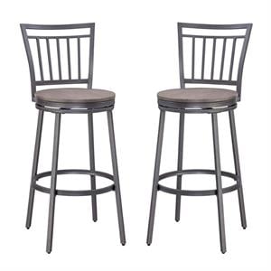 Home Square 2 Piece Slatback Metal Swivel Counter Stool Set in Gray