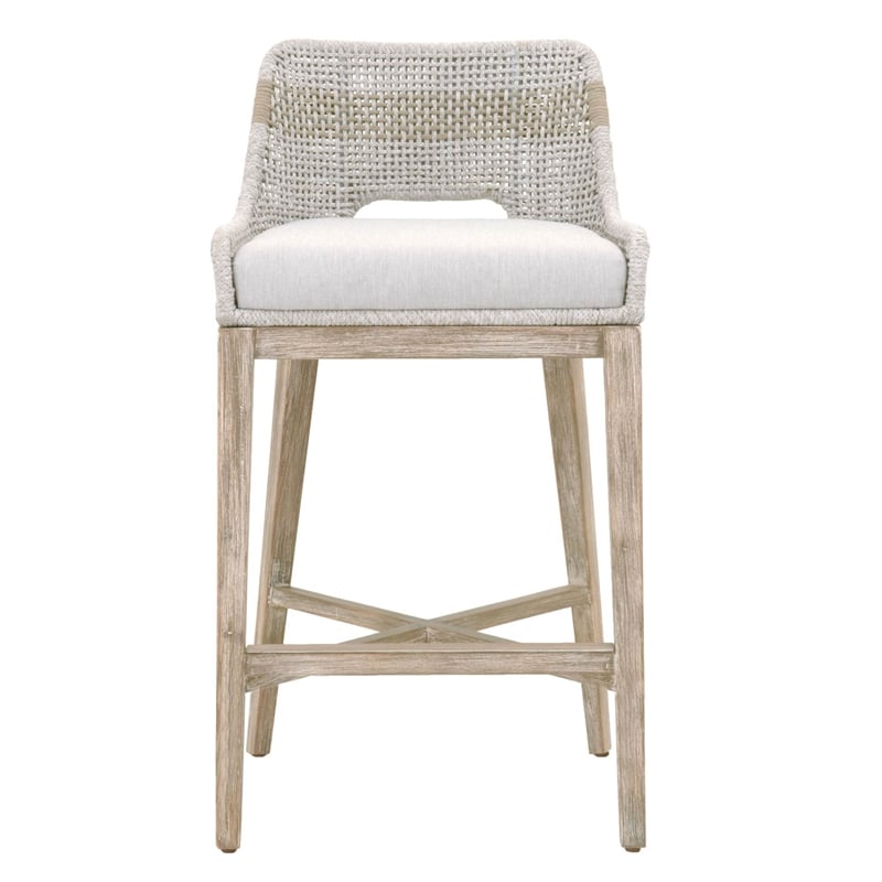 Home Square 2 Piece Upholstered Patio Bar Stool Set in Taupe and White