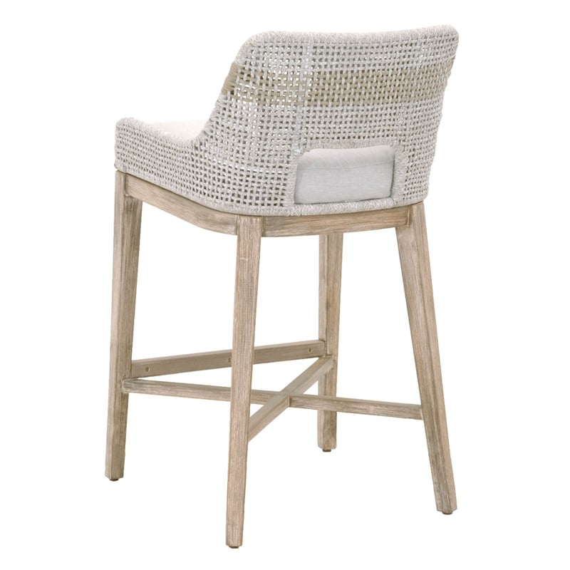 Home Square 2 Piece Upholstered Patio Bar Stool Set in Taupe and White