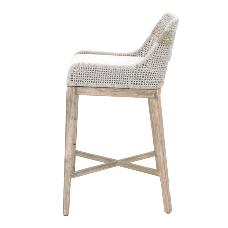 Home Square 2 Piece Upholstered Patio Bar Stool Set in Taupe and White