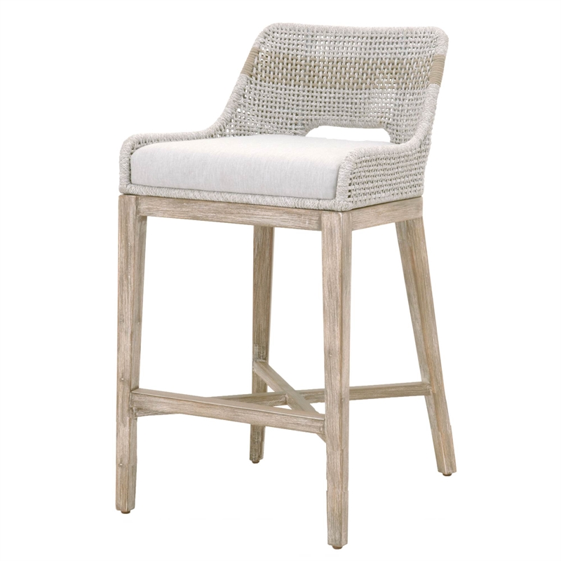 Home Square 2 Piece Upholstered Patio Bar Stool Set in Taupe and White