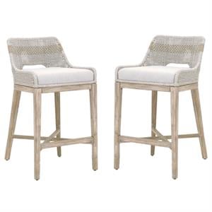 Home Square 2 Piece Upholstered Patio Bar Stool Set in Taupe and White