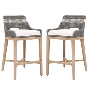 Home Square 2 Piece Upholstered Rope Barstool Set in Dove and Natural Gray