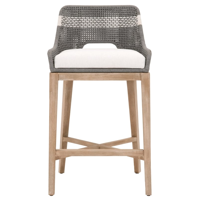 Home Square 3 Piece Upholstered Rope Barstool Set in Dove and Natural Gray