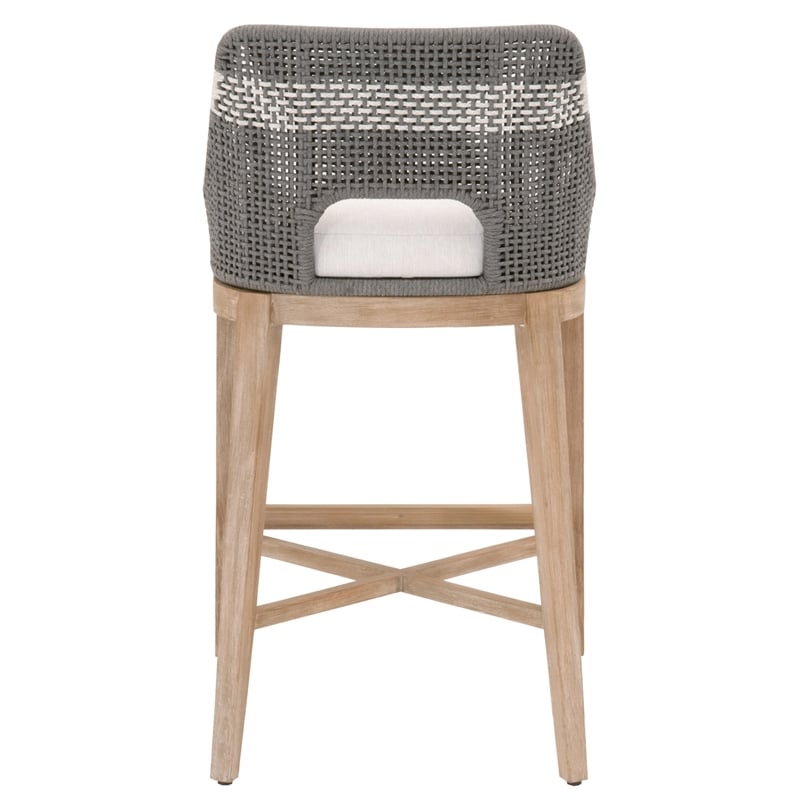 Home Square 3 Piece Upholstered Rope Barstool Set in Dove and Natural Gray