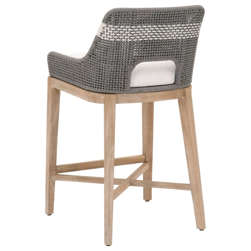 Home Square 3 Piece Upholstered Rope Barstool Set in Dove and Natural Gray