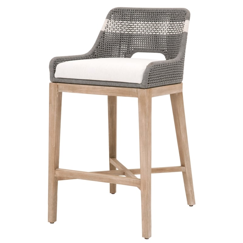 Home Square 3 Piece Upholstered Rope Barstool Set in Dove and Natural Gray
