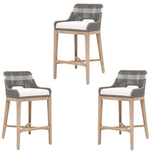 Home Square 3 Piece Upholstered Rope Barstool Set in Dove and Natural Gray