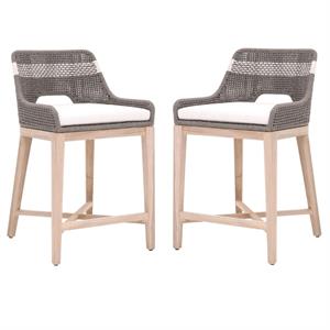 Home Square 2 Piece Outdoor Counter Stool Set in Dove Rope and Gray Teak