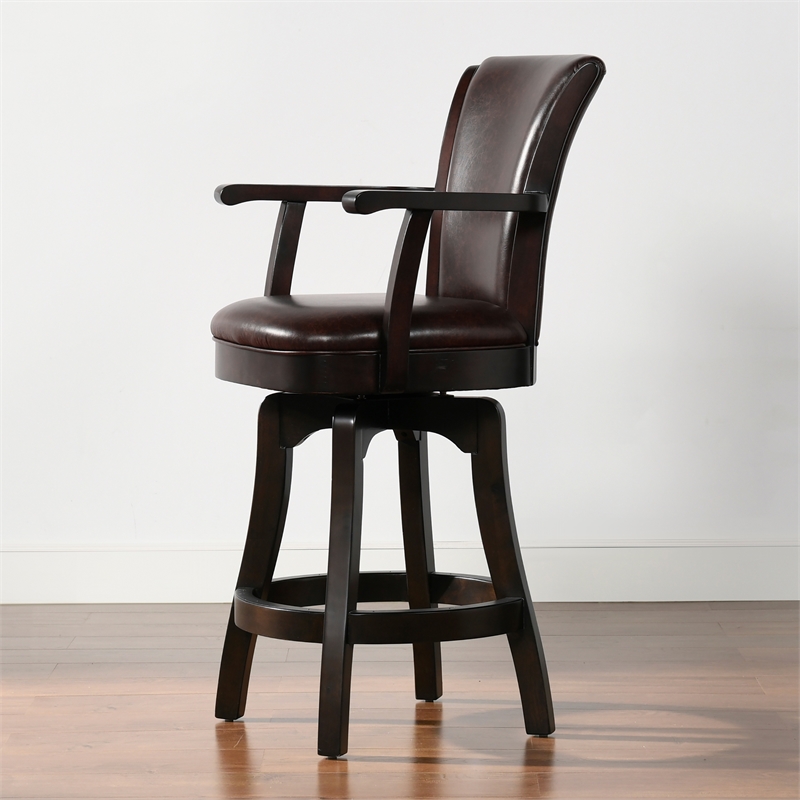 Home Square 2 Piece Swivel Faux Leather Counter Stool Set in Vintage Brown