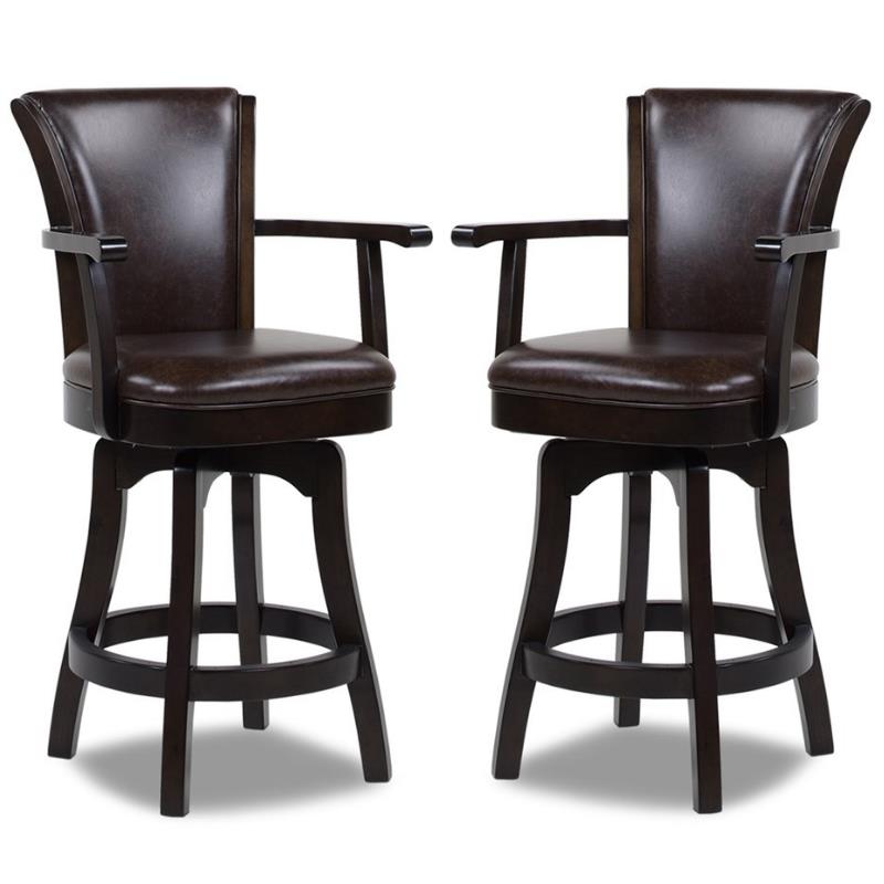 Home Square 2 Piece Swivel Faux Leather Counter Stool Set in Vintage Brown