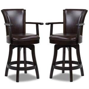Home Square 2 Piece Swivel Faux Leather Counter Stool Set in Vintage Brown