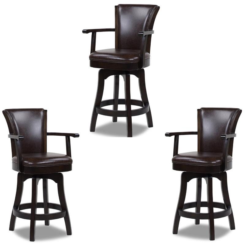 Home Square 3 Piece Swivel Faux Leather Counter Stool Set in Vintage Brown
