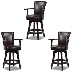 Home Square 3 Piece Swivel Faux Leather Counter Stool Set in Vintage Brown