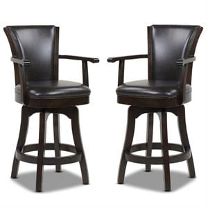 Home Square 2 Piece 26&quot Swivel Faux Leather Counter Stool Set in Vintage Brown