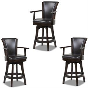 Home Square 3 Piece 26&quot Swivel Faux Leather Counter Stool Set in Vintage Brown
