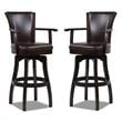 Home Square 2 Piece Swivel Armrests Faux Leather Barstool Set in Vintage Brown