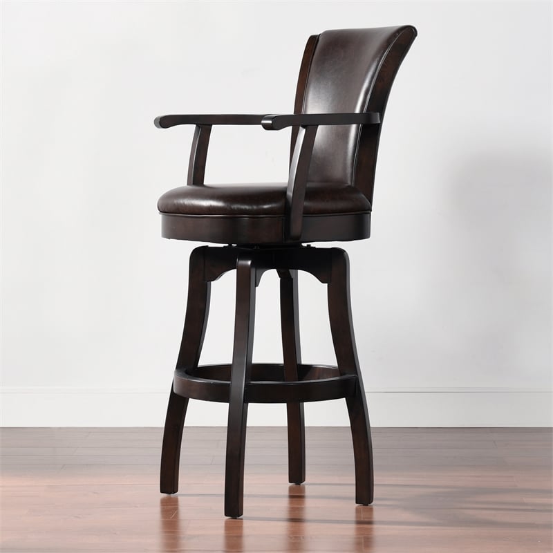 Home Square 3 Piece Swivel Armrests Faux Leather Barstool Set in Vintage Brown