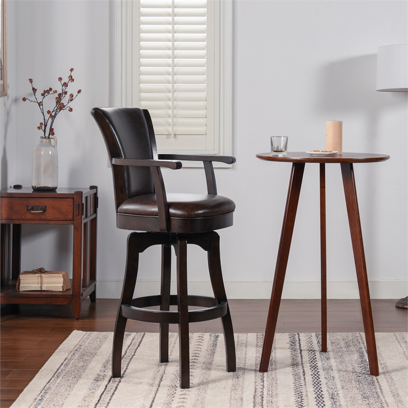 Home Square 3 Piece Swivel Armrests Faux Leather Barstool Set in Vintage Brown