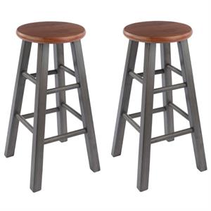 Home Square 2 Piece Transitional Wood Counter Stool Set in Rustic Teak and Gray