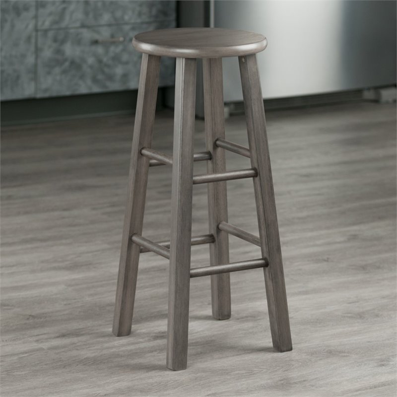 Home Square 2 Piece Transitional Solid Wood Bar Stool Set in Rustic Gray
