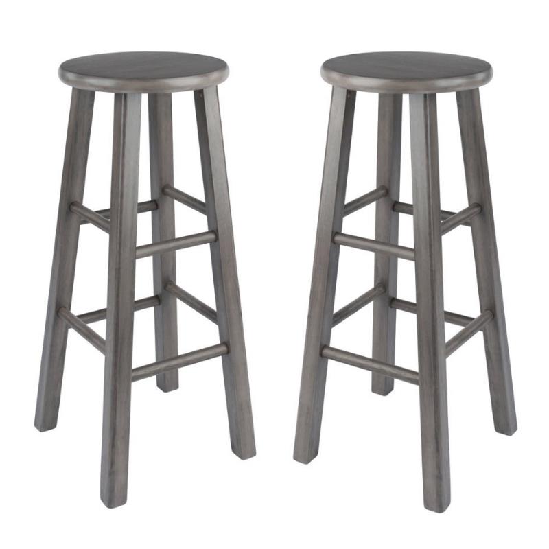Home Square 2 Piece Transitional Solid Wood Bar Stool Set in Rustic Gray
