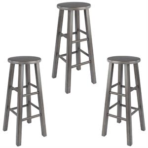 Home Square 3 Piece Transitional Solid Wood Bar Stool Set in Rustic Gray