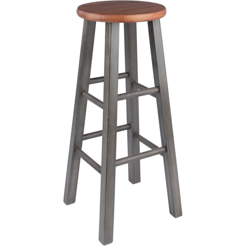 Home Square 2 Piece Transitional Solid Wood Barstool Set in Rustic Teak and Gray
