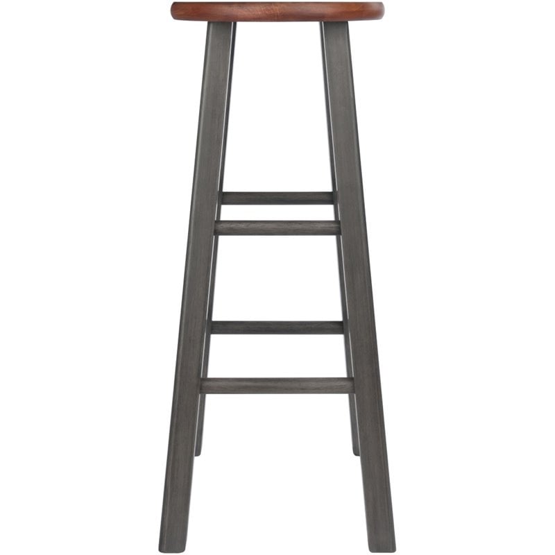 Home Square 2 Piece Transitional Solid Wood Barstool Set in Rustic Teak and Gray