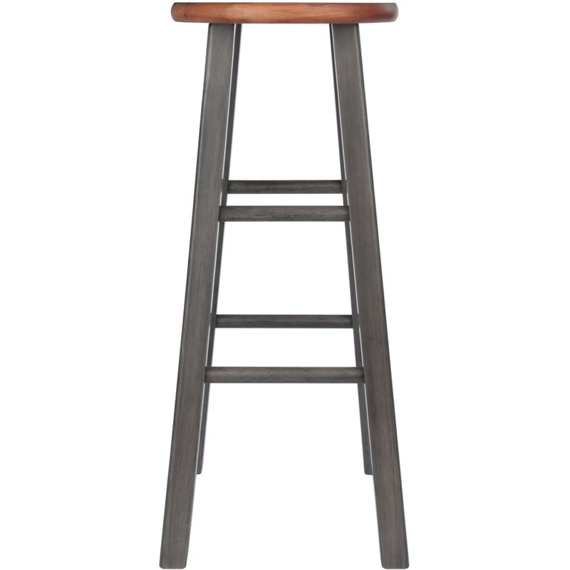 Home Square 2 Piece Transitional Solid Wood Barstool Set in Rustic Teak and Gray