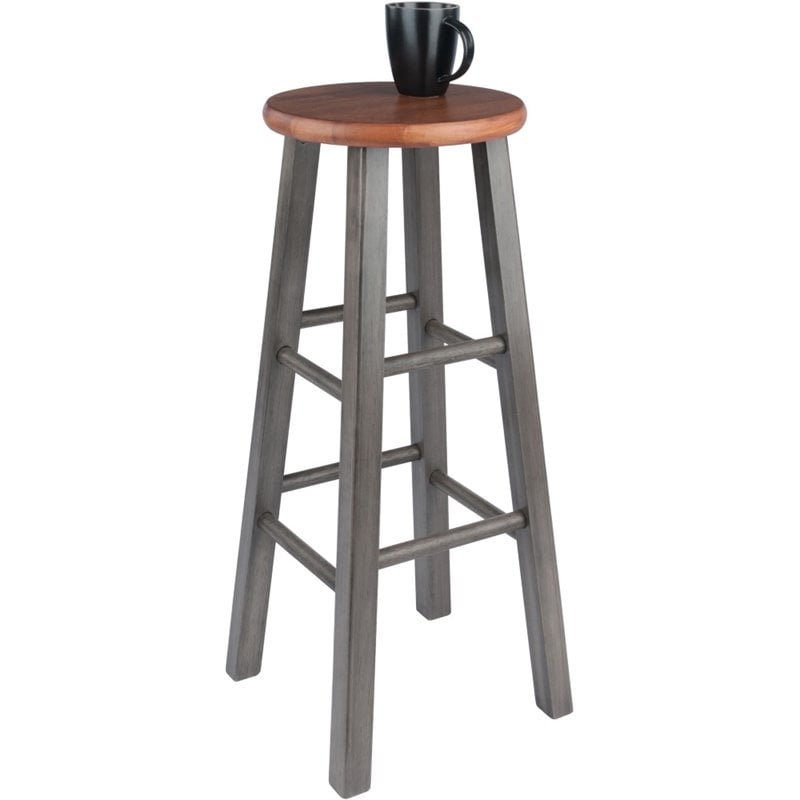 Home Square 2 Piece Transitional Solid Wood Barstool Set in Rustic Teak and Gray