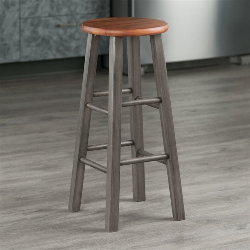 Home Square 2 Piece Transitional Solid Wood Barstool Set in Rustic Teak and Gray