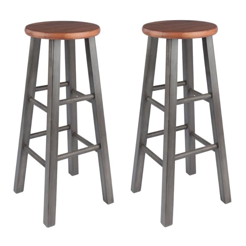 Home Square 2 Piece Transitional Solid Wood Barstool Set in Rustic Teak and Gray