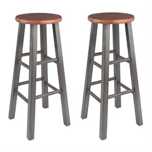 Home Square 2 Piece Transitional Solid Wood Barstool Set in Rustic Teak and Gray