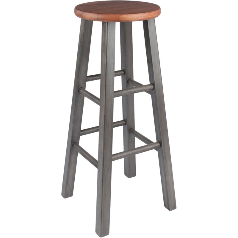 Home Square 3 Piece Transitional Solid Wood Barstool Set in Rustic Teak and Gray