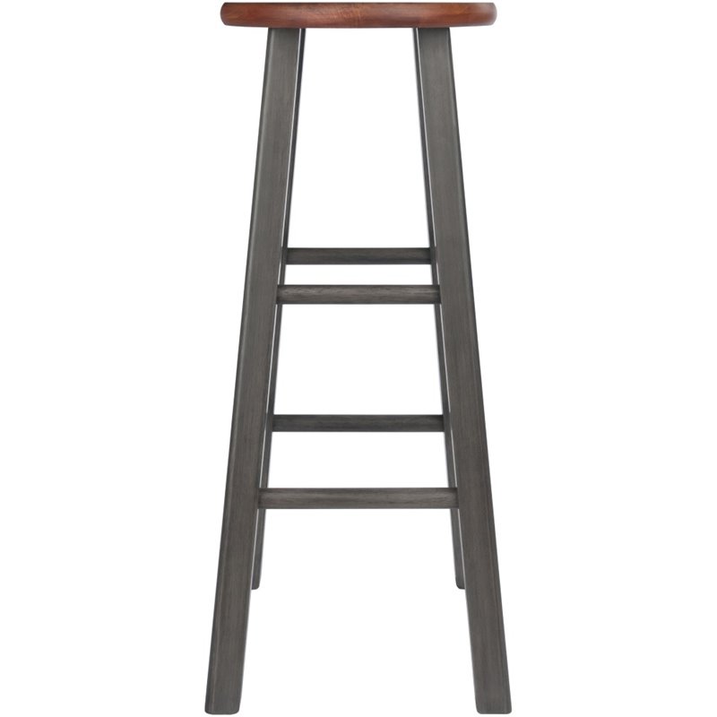 Home Square 3 Piece Transitional Solid Wood Barstool Set in Rustic Teak and Gray