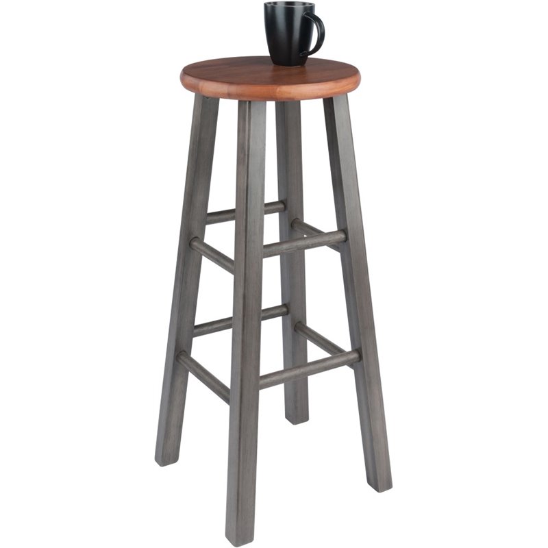 Home Square 3 Piece Transitional Solid Wood Barstool Set in Rustic Teak and Gray