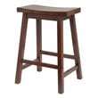 Home Square 2 Piece Solid Wood Saddle Seat Counter Stool Set in Antique Walnut