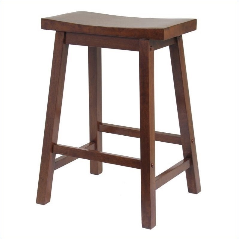 Home Square 3 Piece Solid Wood Saddle Seat Counter Stool Set in Antique Walnut