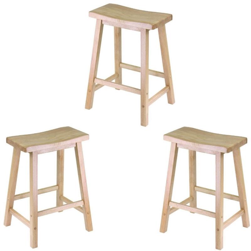 Home Square 3 Piece Solid Wood Saddle Seat Counter Stool Set in Beech