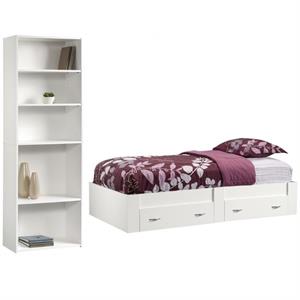 home square 2 piece furniture set with bookcase and twin platform bed in white