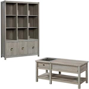 home square 2 piece wood furniture set with bookcase and lift-top coffee table