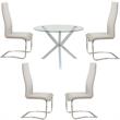 Home Square 5 Piece Set with Round Glass Top Dining Table and 4 Chairs in Cream