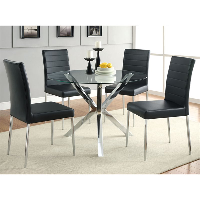 Home Square 5 Piece Set with Round Glass Top Dining Table and 4 Chairs in Black