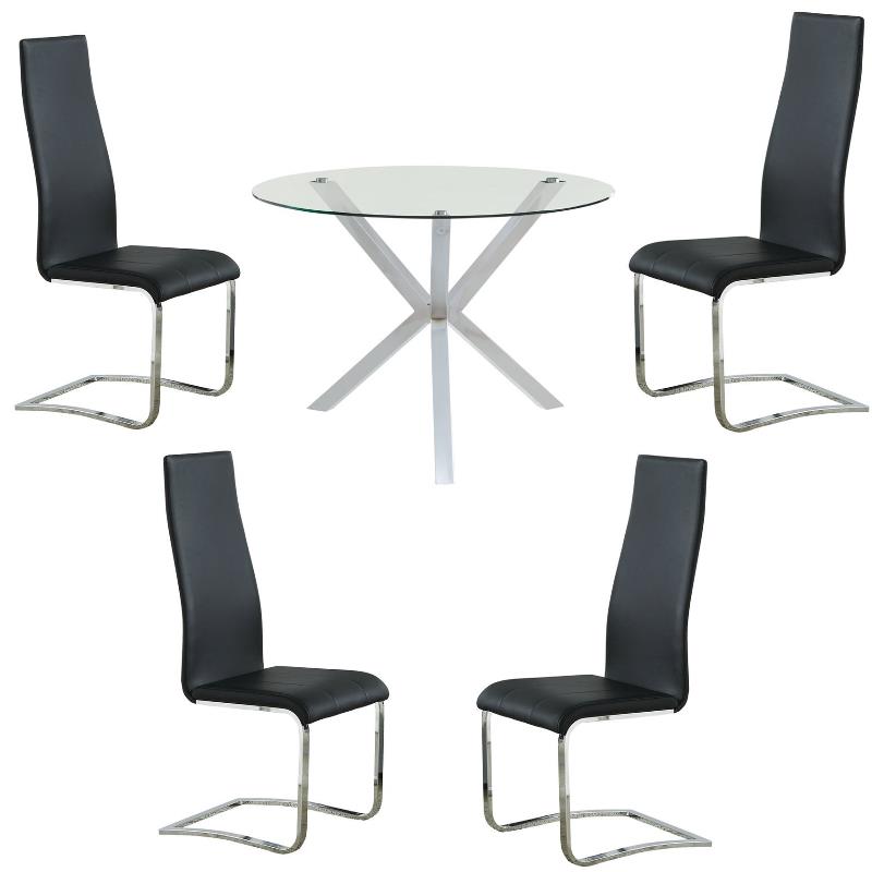 Home Square 5 Piece Set with Round Glass Top Dining Table and 4 Chairs in Black