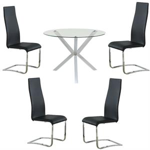 Home Square 5 Piece Set with Round Glass Top Dining Table and 4 Chairs in Black