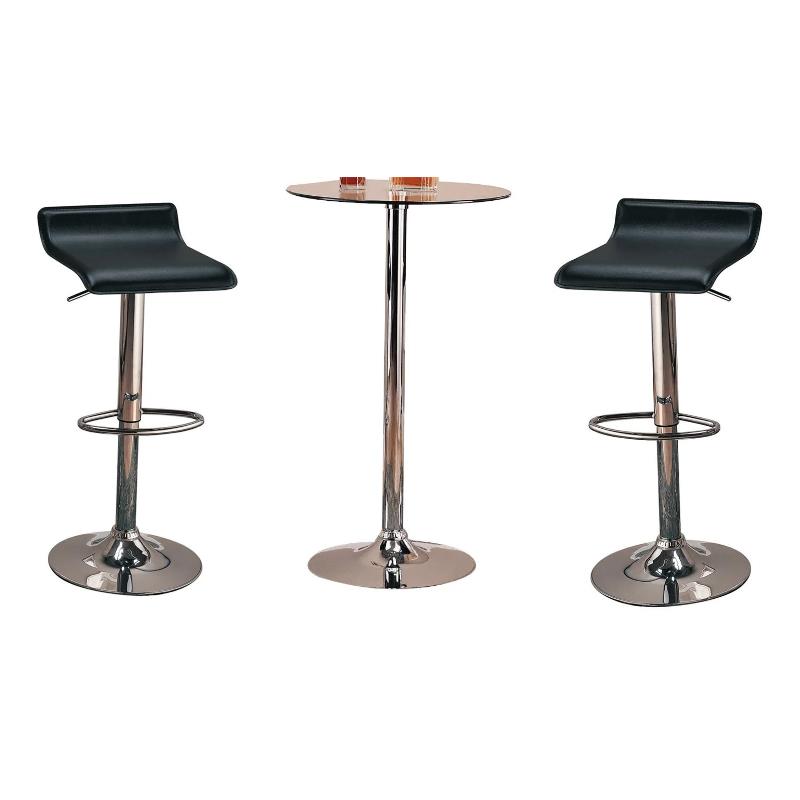 Home Square Round Glass Top Bar Table in Chrome with Set of 2 Stools in
