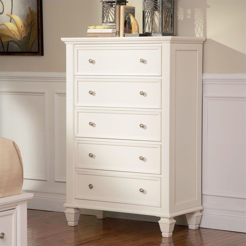 Home Square 3 Piece Set with 5 Drawer Chest and 2 Nightstands in White/Silver