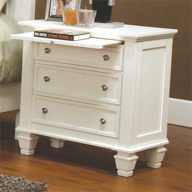Home Square 3 Piece Set with 5 Drawer Chest and 2 Nightstands in White/Silver
