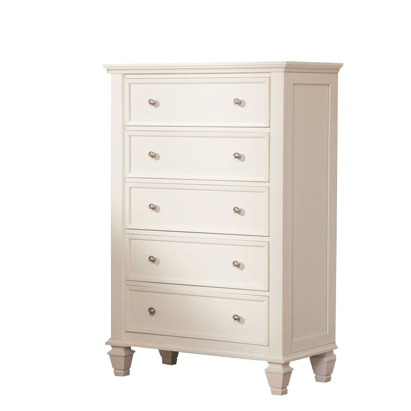 Home Square 3 Piece Set with 5 Drawer Chest and 2 Nightstands in White/Silver